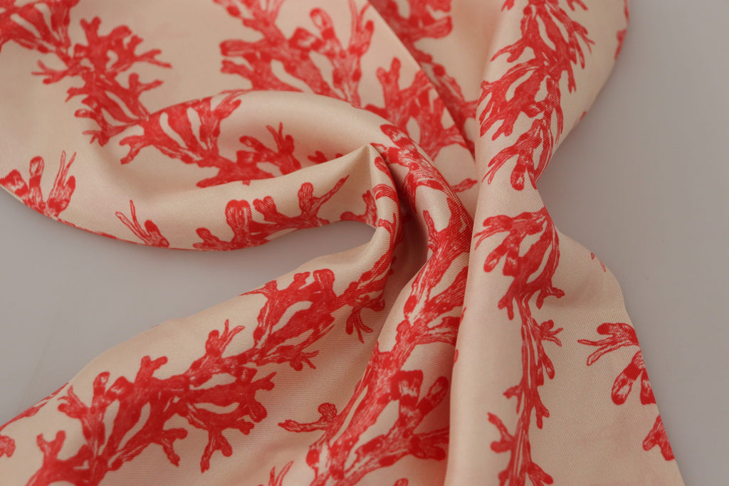 Dolce & Gabbana White Red Coral Print Shawl Wrap Fringe Scarf - Maison Luxe
