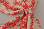 Dolce & Gabbana White Red Coral Print Shawl Wrap Fringe Scarf - Maison Luxe