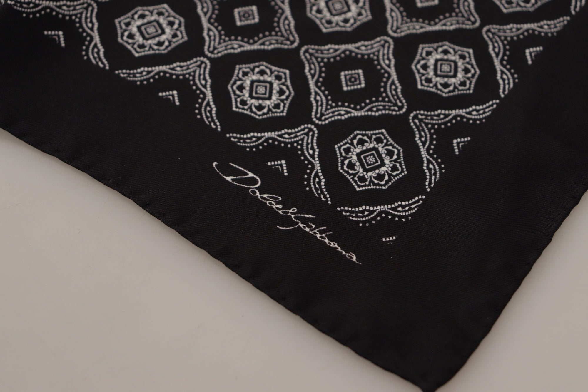 Dolce & Gabbana Black Geometric Patterned Square Handkerchief Scarf - Maison Luxe
