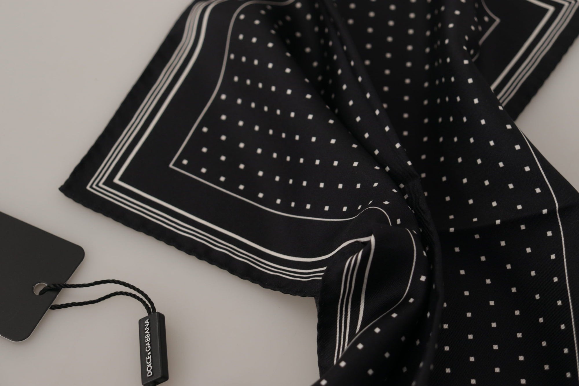 Dolce & Gabbana Black Polka Dots DG Logo Square Handkerchief - Maison Luxe