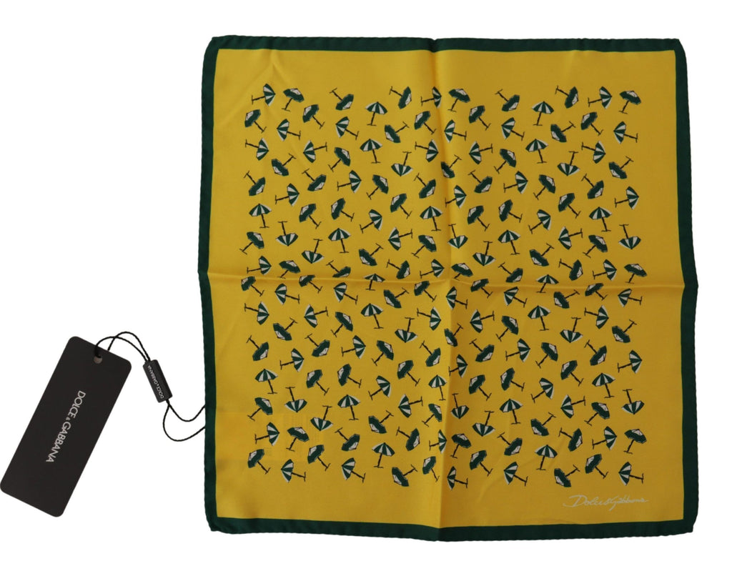 Dolce & Gabbana Yellow Printed DG Logo Square Mens Handkerchief Scarf - Maison Luxe