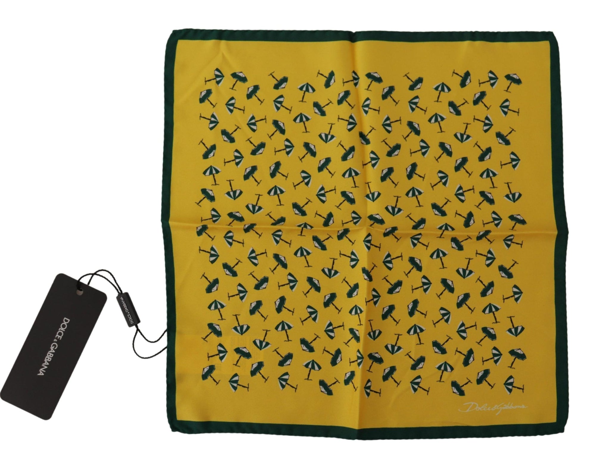 Dolce & Gabbana Yellow Printed DG Logo Square Mens Handkerchief Scarf - Maison Luxe