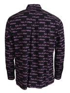 Dolce & Gabbana Black Purple Logo Slim Dress Formal Shirt