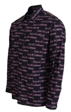Dolce & Gabbana Black Purple Logo Slim Dress Formal Shirt