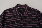 Dolce & Gabbana Black Purple Logo Slim Dress Formal Shirt