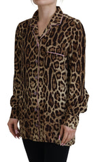 Dolce & Gabbana Brown Leopard Print Long Sleeves Blouse Top