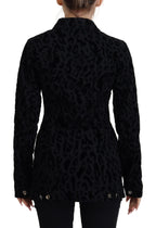 Dolce & Gabbana Black Leopard Long Sleeve Denim Cotton Jacket