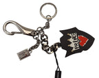 Dolce & Gabbana Black Prince Studs Logo Silver Brass Keychain - Maison Luxe