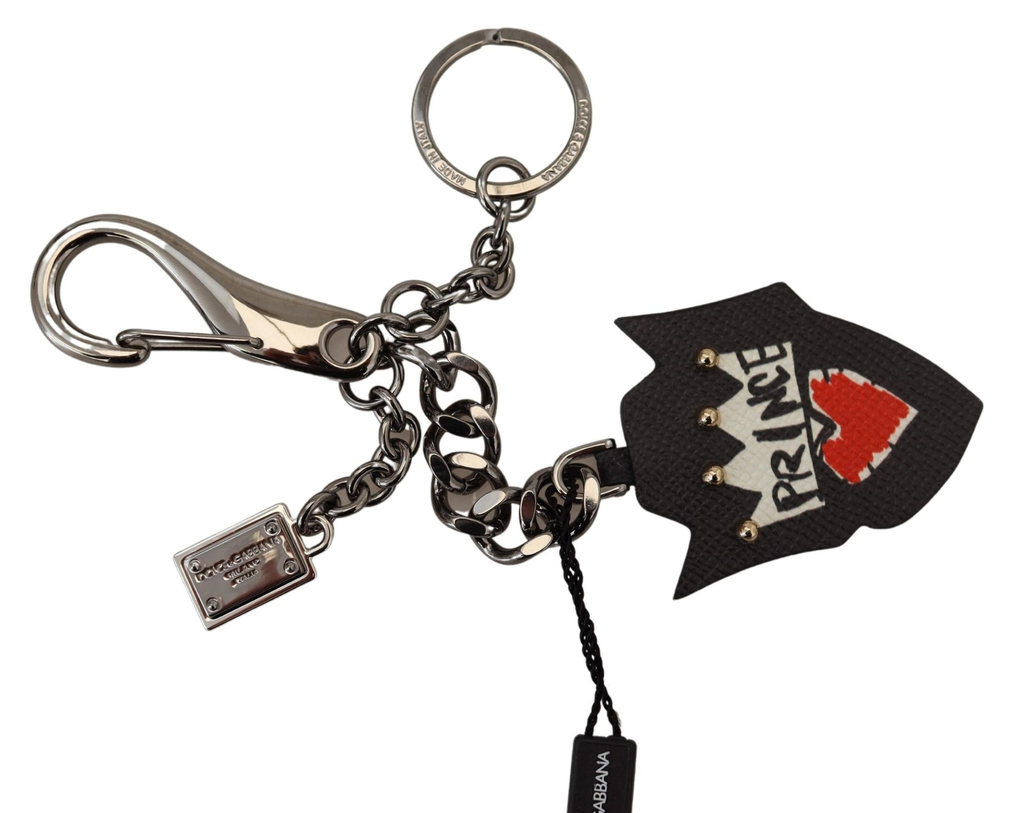 Dolce & Gabbana Black Prince Studs Logo Silver Brass Keychain - Maison Luxe