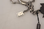 Dolce & Gabbana Black Prince Studs Logo Silver Brass Keychain - Maison Luxe