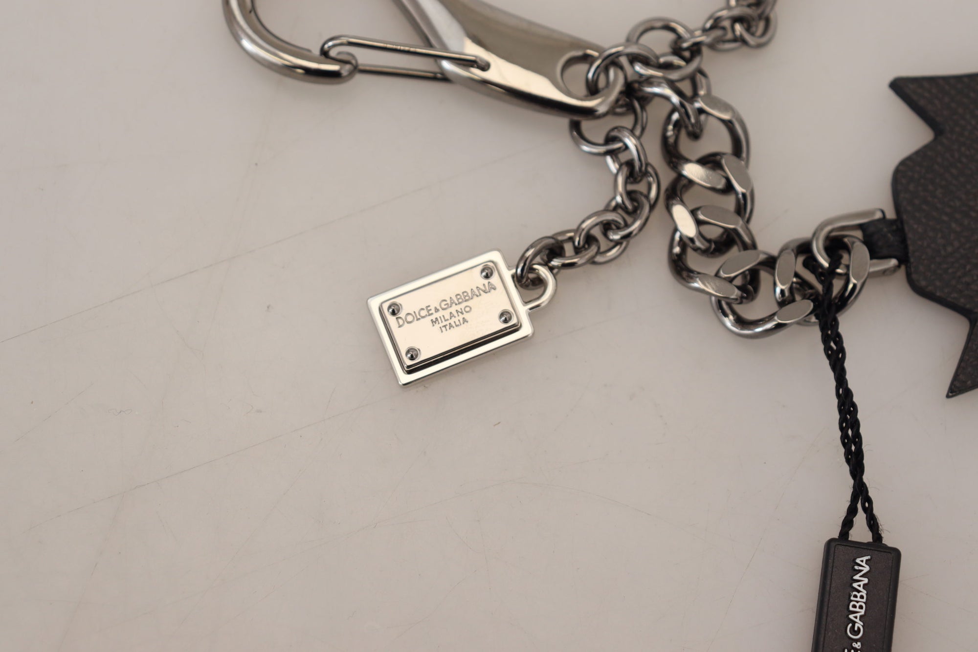 Dolce & Gabbana Black Prince Studs Logo Silver Brass Keychain - Maison Luxe
