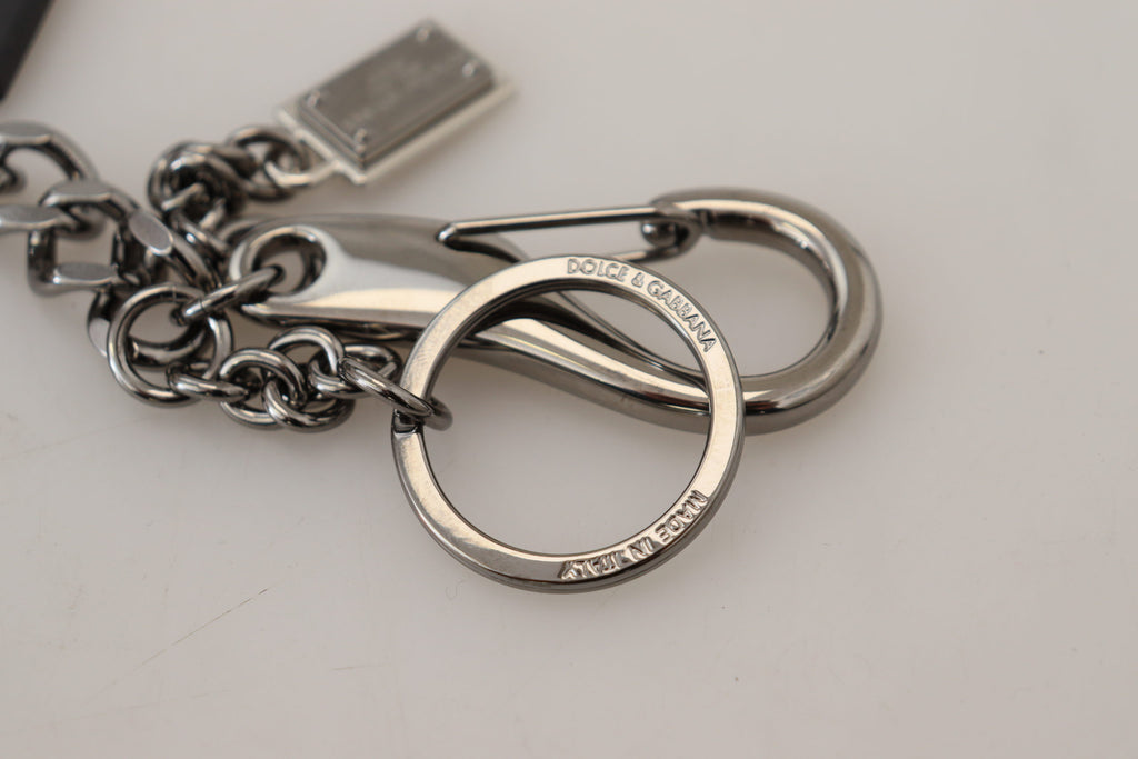 Dolce & Gabbana Black Prince Studs Logo Silver Brass Keychain - Maison Luxe