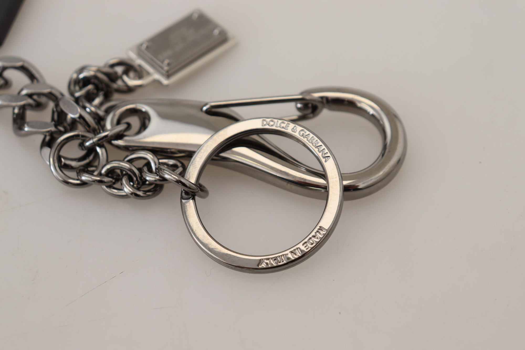 Dolce & Gabbana Black Prince Studs Logo Silver Brass Keychain - Maison Luxe