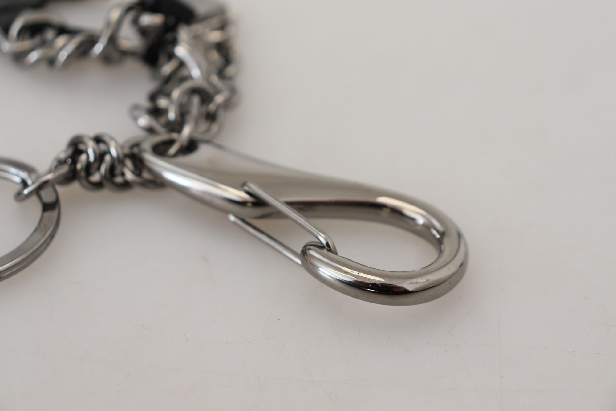Dolce & Gabbana Black Prince Studs Logo Silver Brass Keychain - Maison Luxe