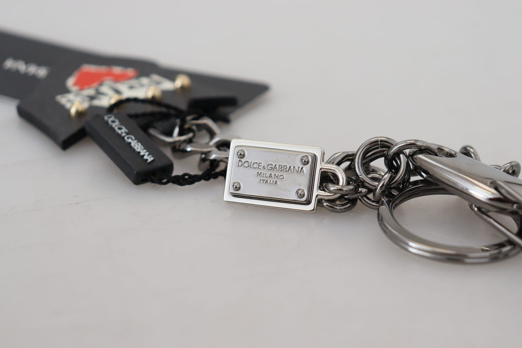 Dolce & Gabbana Black Prince Studs Logo Silver Brass Keychain - Maison Luxe