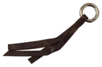 Costume National Brown Leather Silver Tone Metal Keyring Keychain - Maison Luxe