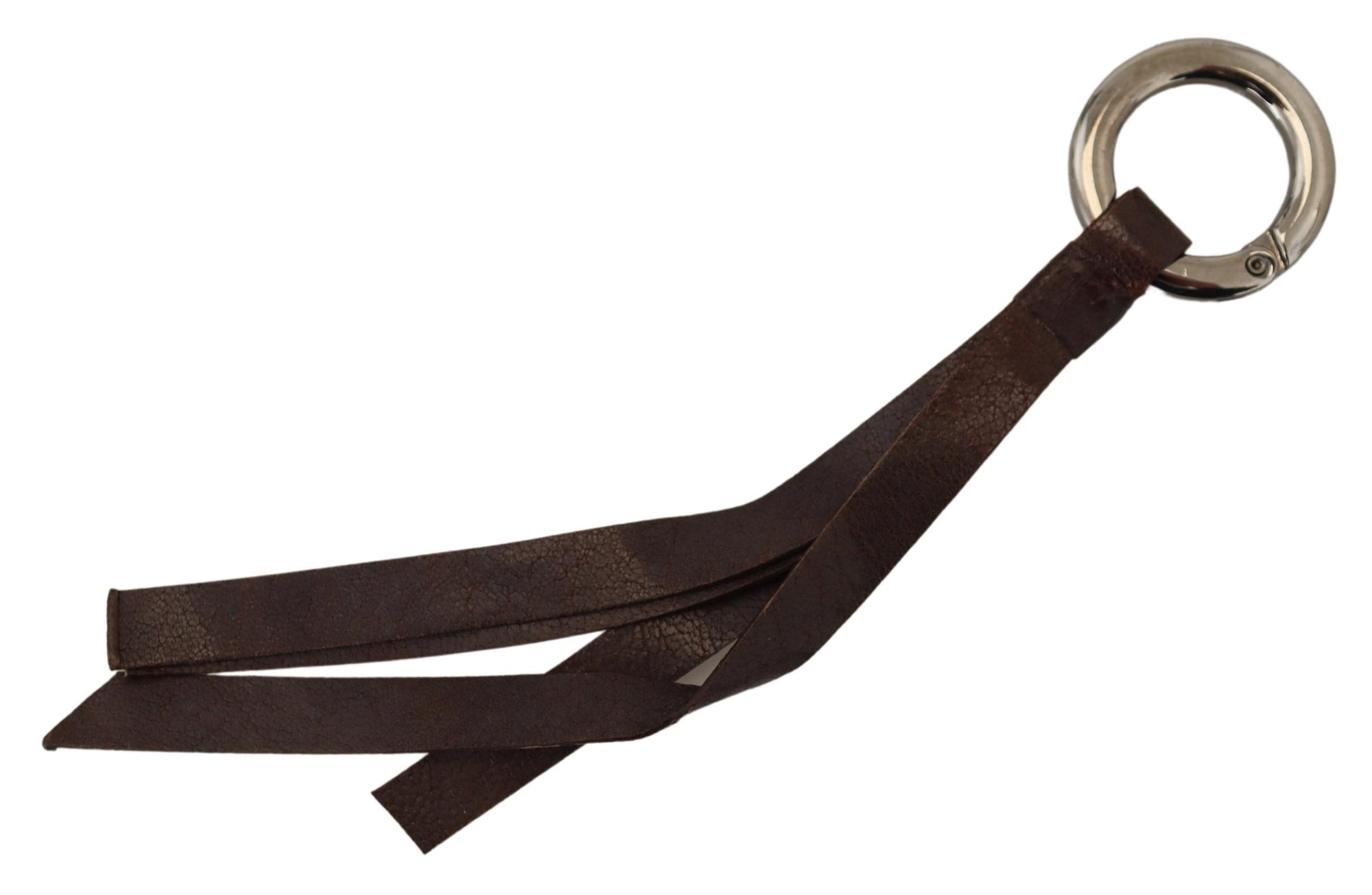 Costume National Brown Leather Silver Tone Metal Keyring Keychain - Maison Luxe
