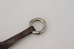 Costume National Brown Leather Silver Tone Metal Keyring Keychain - Maison Luxe