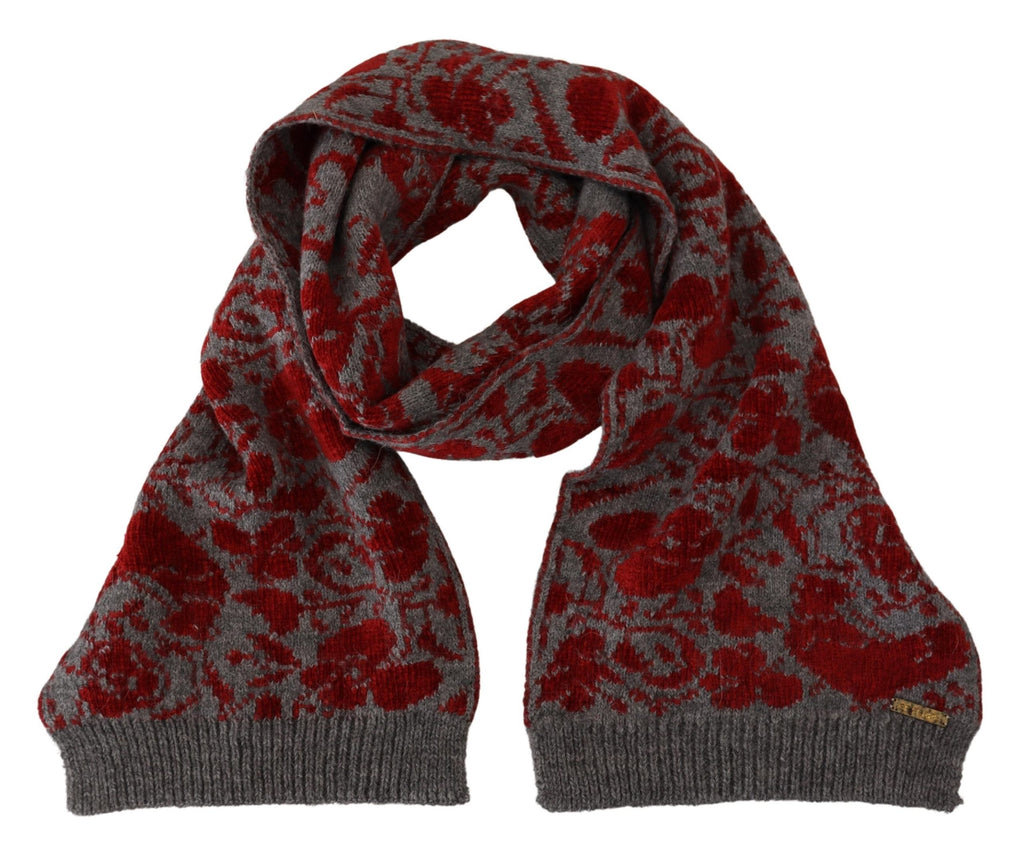 GF Ferre Red Grey Knitted Wrap Warmer Womens Shawl Scarf - Maison Luxe