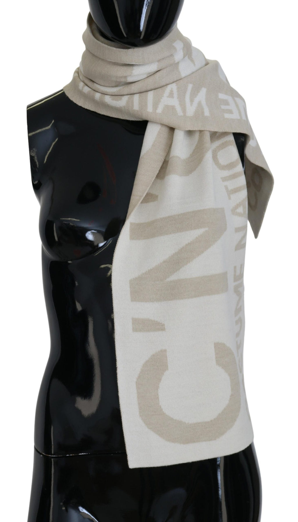 Costume National Beige White Logo Wrap Warmer Shawl Scarf - Maison Luxe