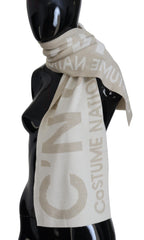 Costume National Beige White Logo Wrap Warmer Shawl Scarf - Maison Luxe