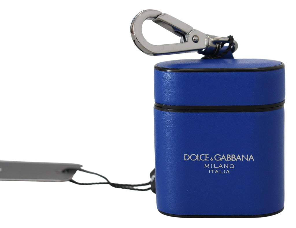 Dolce & Gabbana Blue Leather Silver Metal Logo Airpods Case - Maison Luxe