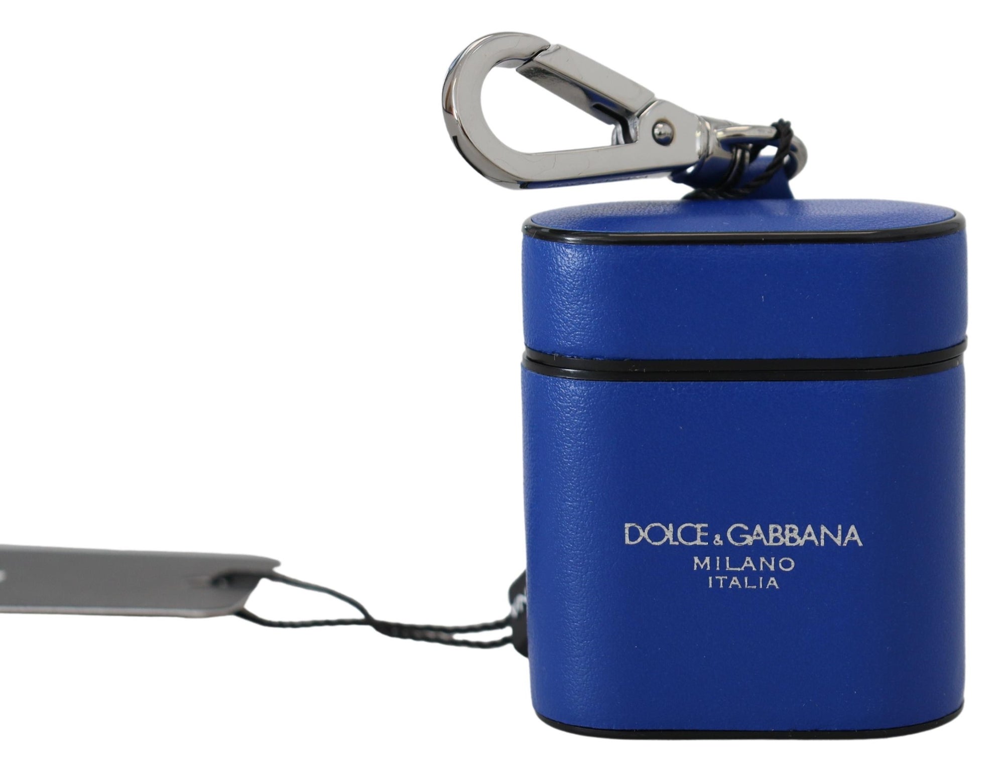 Dolce & Gabbana Blue Leather Silver Metal Logo Airpods Case - Maison Luxe