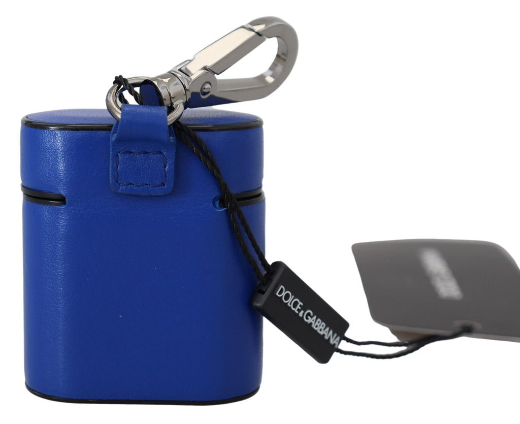 Dolce & Gabbana Blue Leather Silver Metal Logo Airpods Case - Maison Luxe