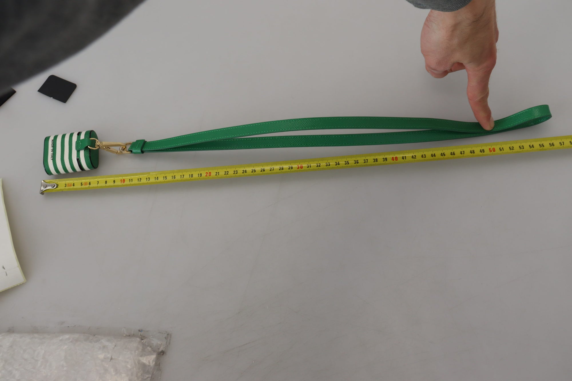 Dolce & Gabbana Green Leather Strap Gold Metal Logo Airpods Case - Maison Luxe