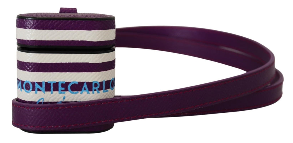 Dolce & Gabbana Purple Leather Strap Gold Metal Logo Airpods Case - Maison Luxe