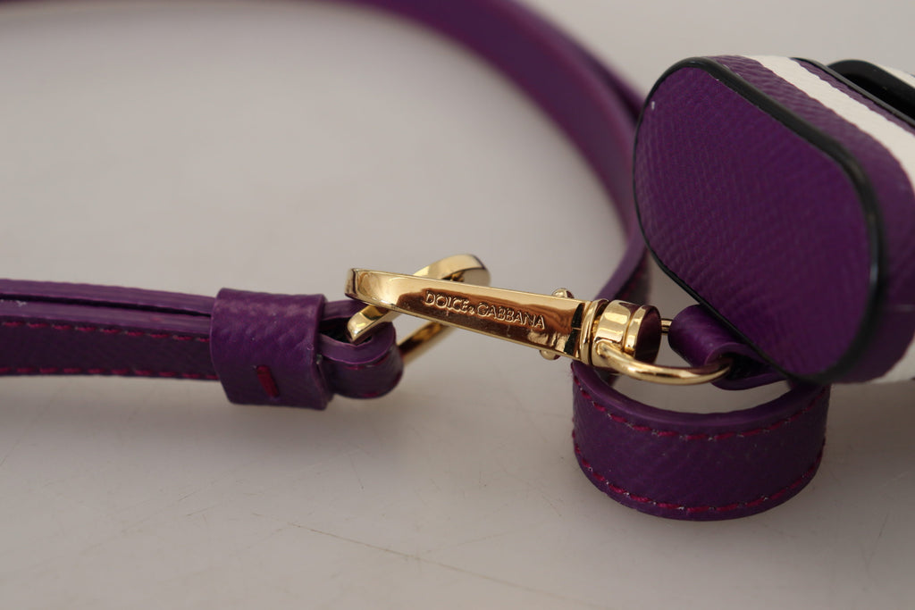 Dolce & Gabbana Purple Leather Strap Gold Metal Logo Airpods Case - Maison Luxe