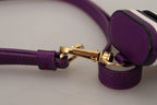 Dolce & Gabbana Purple Leather Strap Gold Metal Logo Airpods Case - Maison Luxe