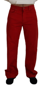 Dolce & Gabbana Red Cotton Straight Fit Men Denim Jeans