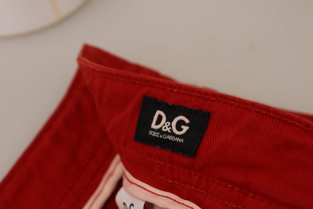 Dolce & Gabbana Red Cotton Straight Fit Men Denim Jeans