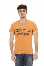 Trussardi Action Orange Cotton Men's V-Neck T-Shirt