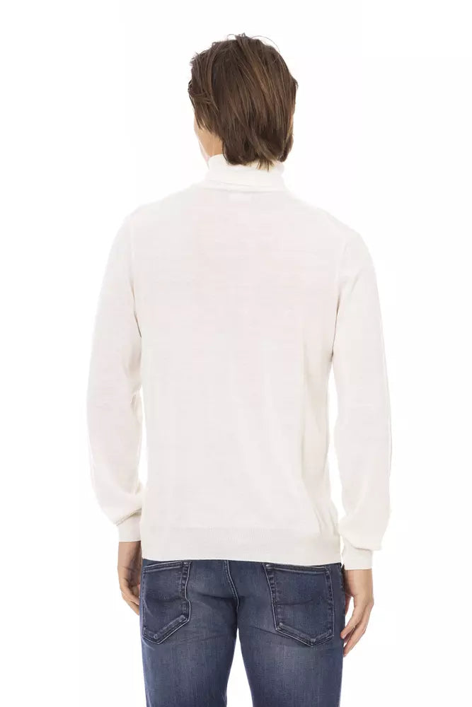 Baldinini Trend White Fabric Men Sweater with Turtleneck Design