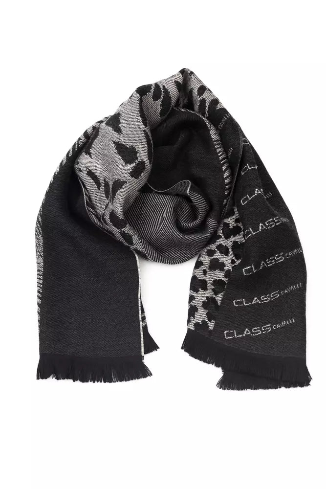 Cavalli Class Black Wool Men Scarf - Maison Luxe