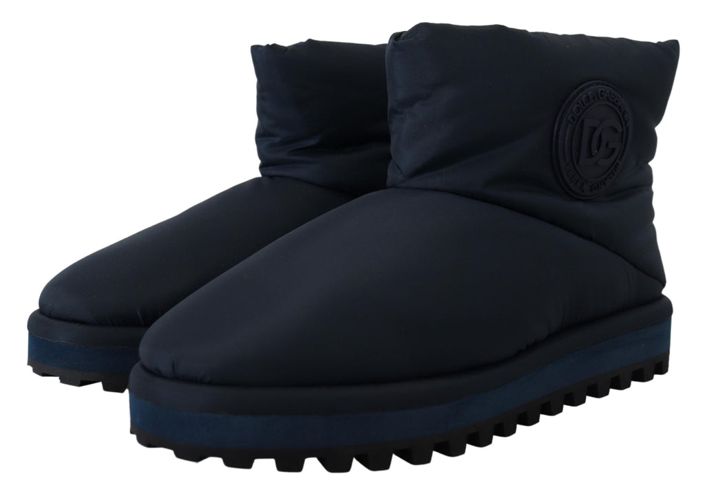 Dolce & Gabbana Blue Nylon Boots Padded Mid Calf Shoes