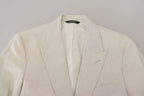 Dolce & Gabbana White Linen Slim Fit Jacket Blazer