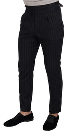Dolce & Gabbana Black Wool Striped Chino Pants