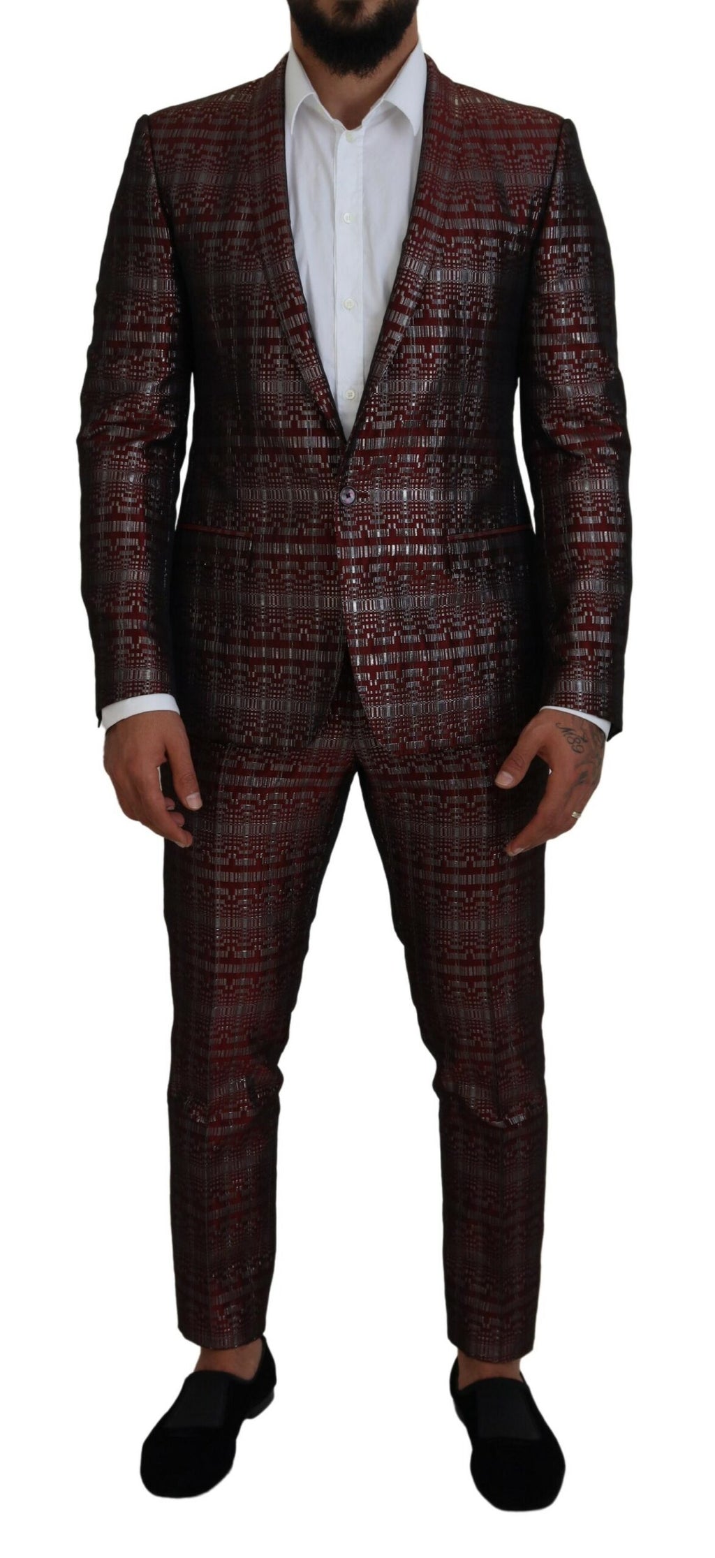 Dolce & Gabbana Bordeaux Silver GOLD Slim Fit Suit