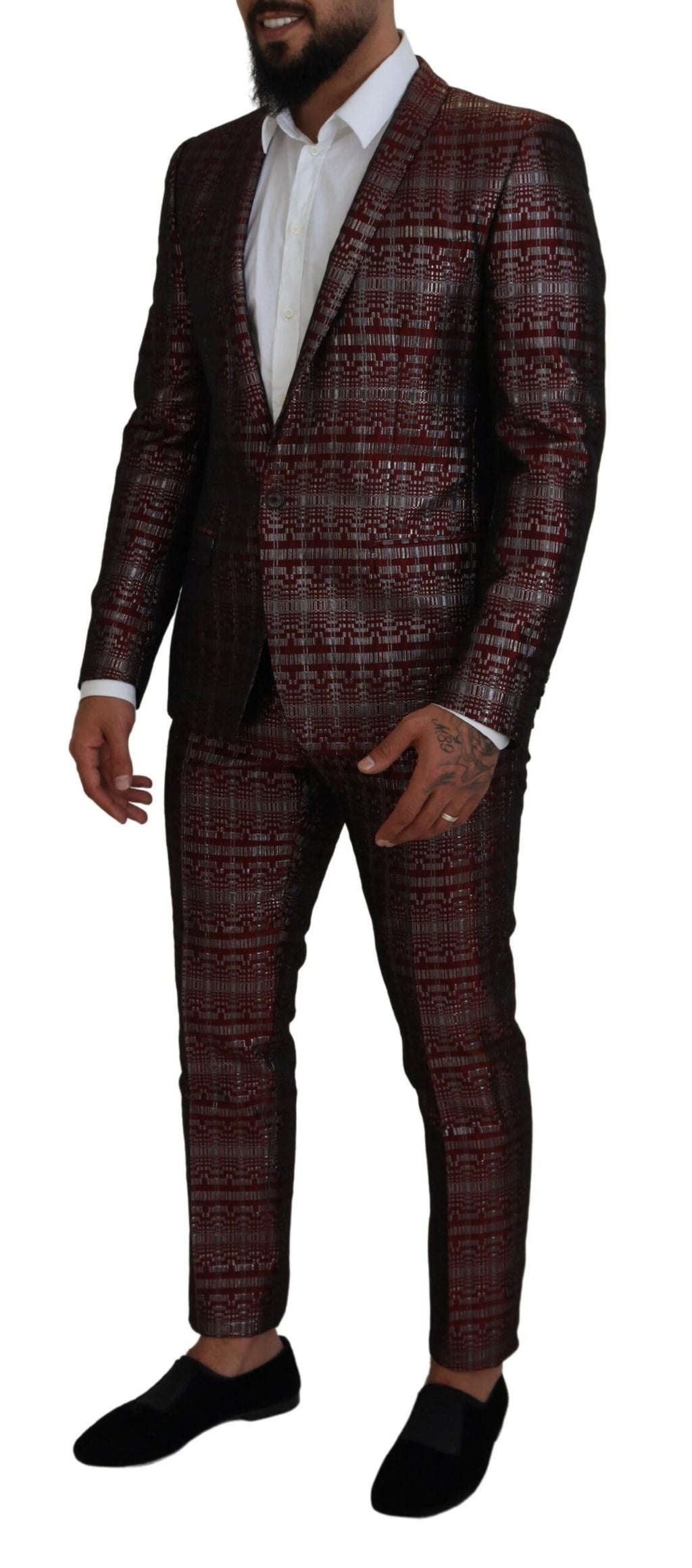 Dolce & Gabbana Bordeaux Silver GOLD Slim Fit Suit