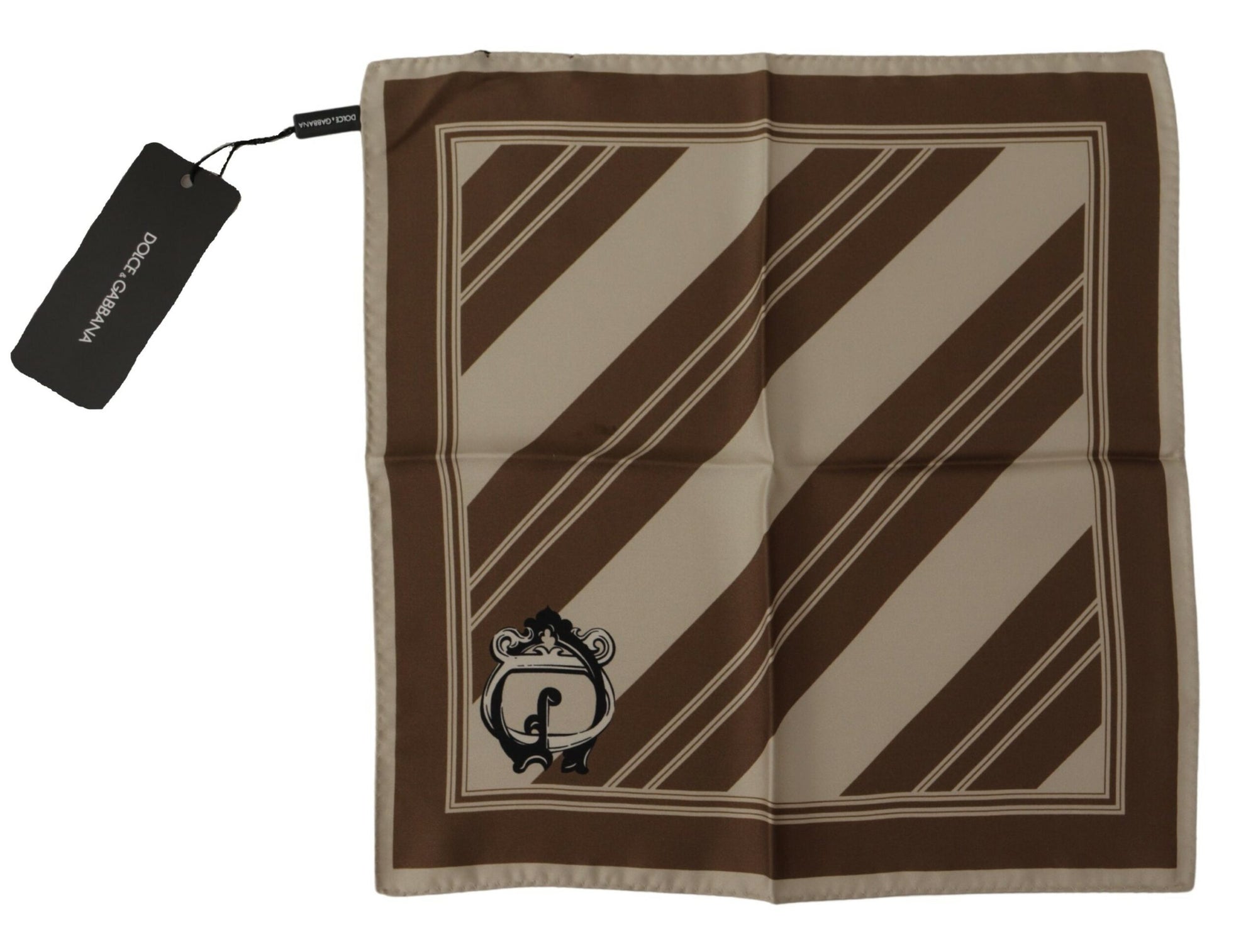 Dolce & Gabbana Brown Stripes DG Logo Square Mens Handkerchief Scarf - Maison Luxe