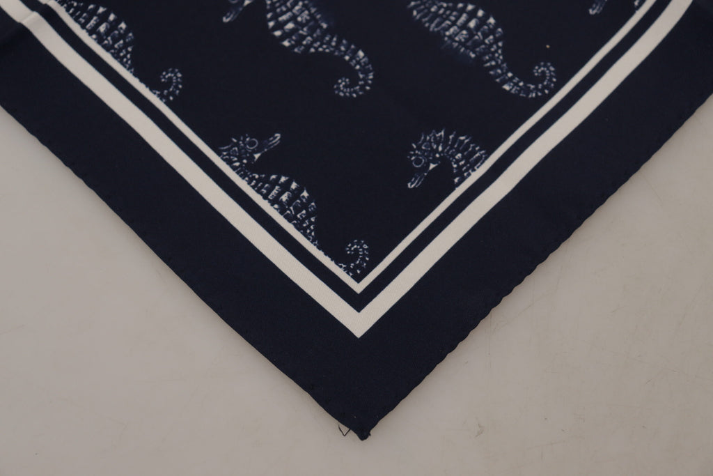 Dolce & Gabbana Blue Seahorse DG Printed Square Handkerchief Scarf - Maison Luxe