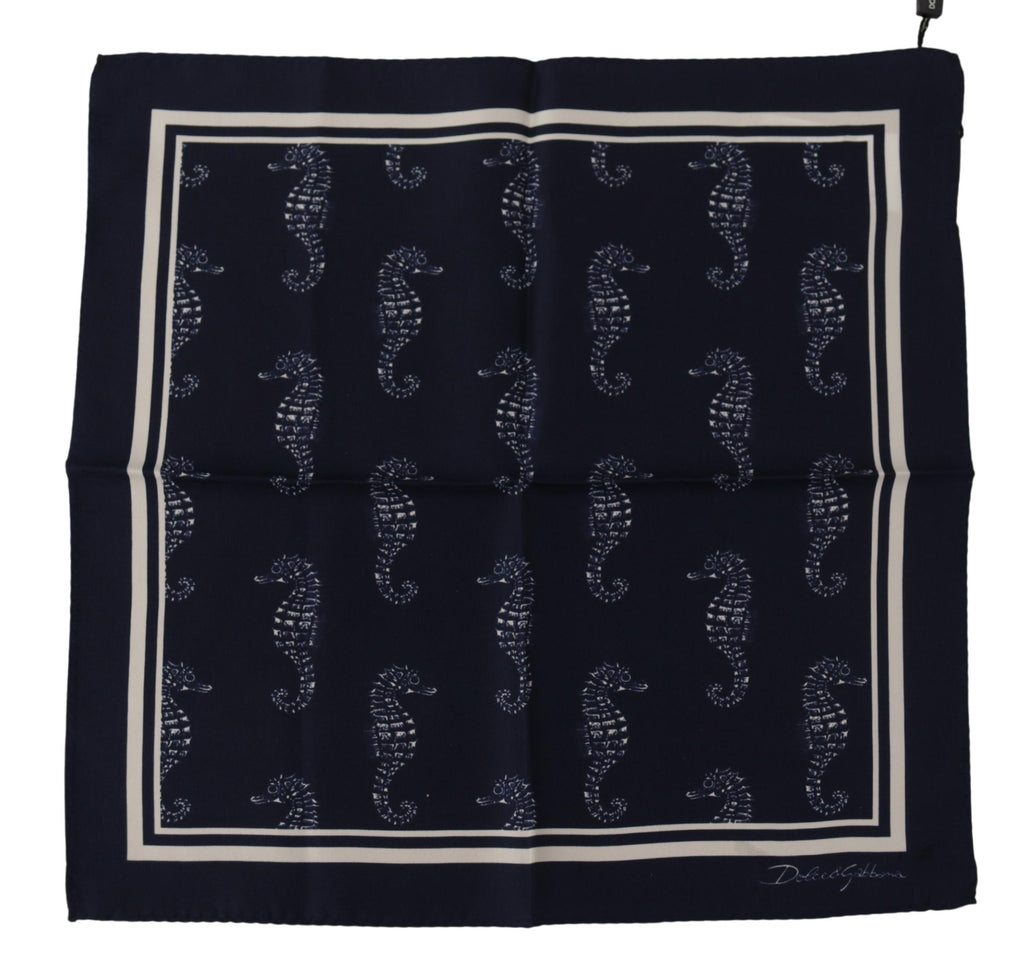 Dolce & Gabbana Blue Seahorse DG Printed Square Handkerchief Scarf - Maison Luxe