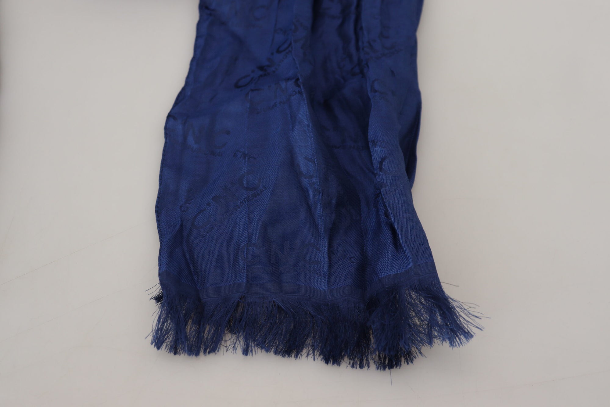 Costume National Blue Silk Shawl Foulard Fringes Scarf - Maison Luxe