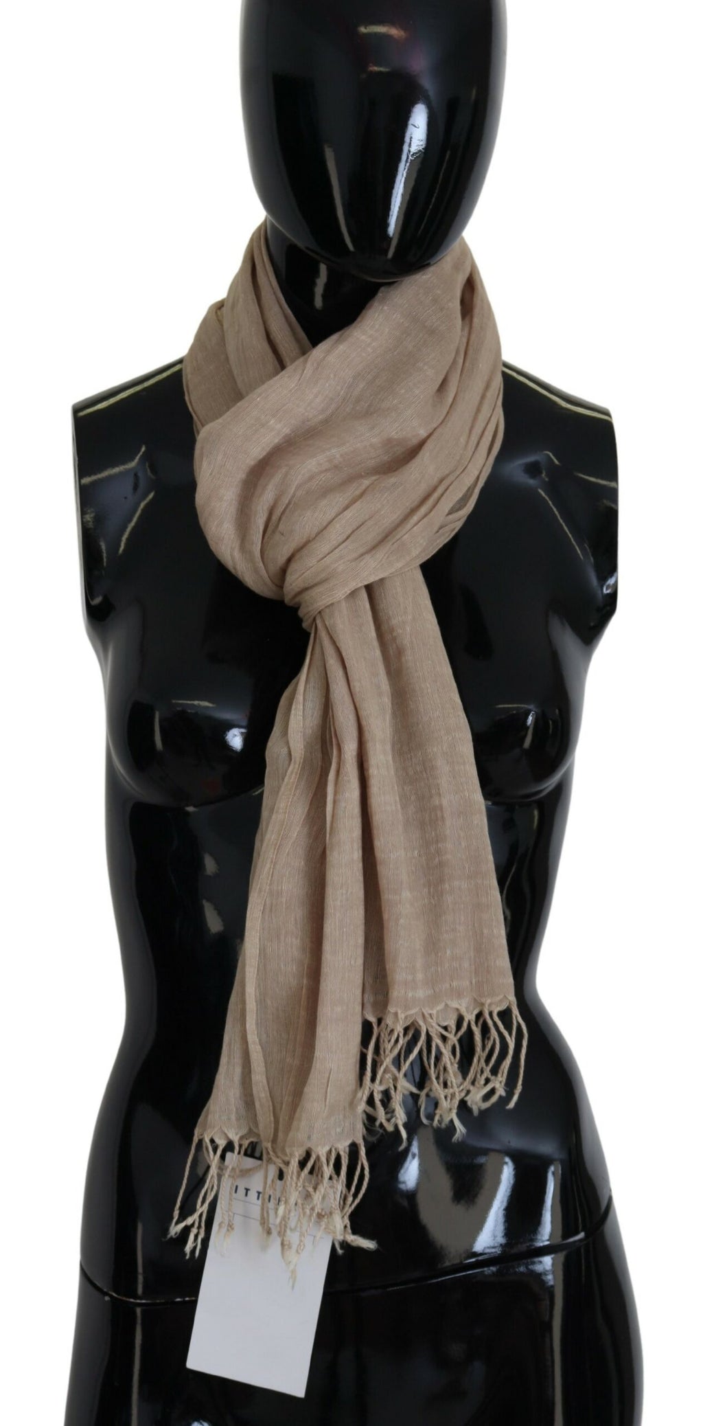Costume National Beige Cotton Shawl Foulard Fringe Scarf - Maison Luxe