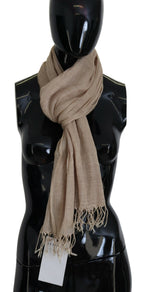 Costume National Beige Cotton Shawl Foulard Fringe Scarf - Maison Luxe