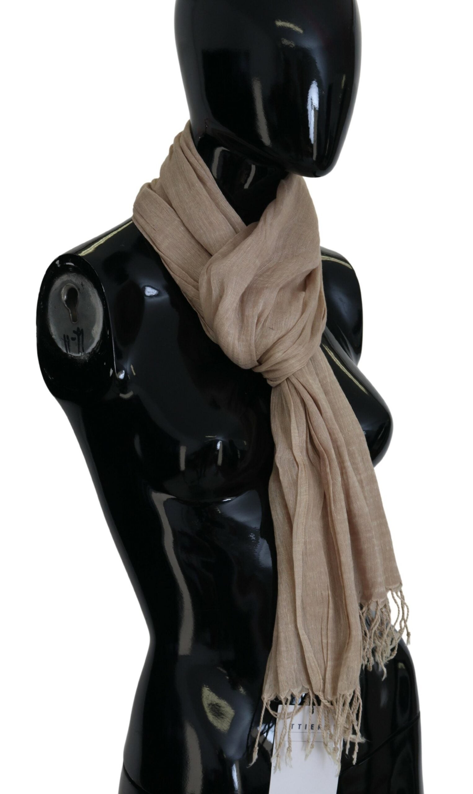 Costume National Beige Cotton Shawl Foulard Fringe Scarf - Maison Luxe