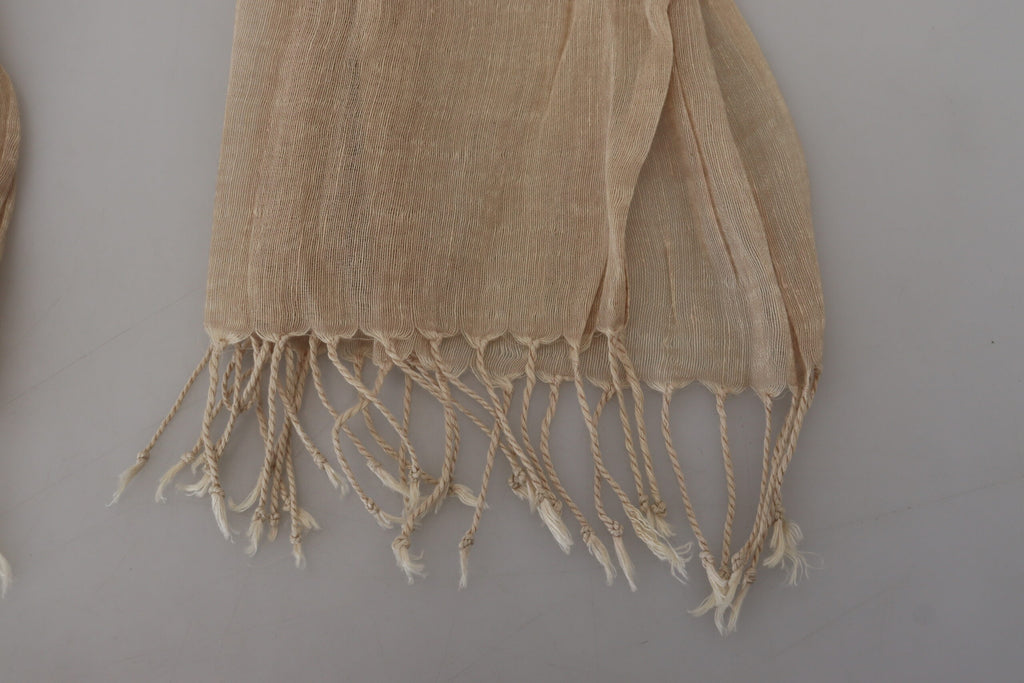 Costume National Beige Cotton Shawl Foulard Fringe Scarf - Maison Luxe
